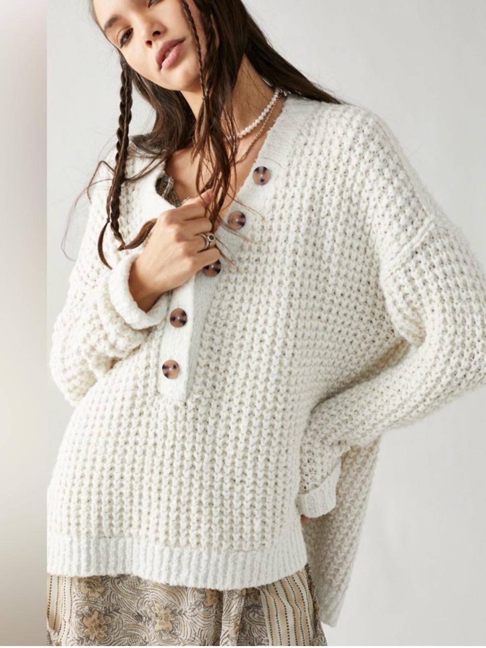 Free People Whistle Thermal Henley Sweater